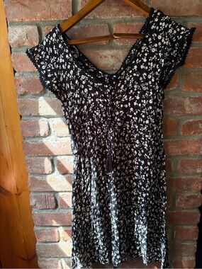 Angie Black Dress with Cream Floral Print and Lace Trim